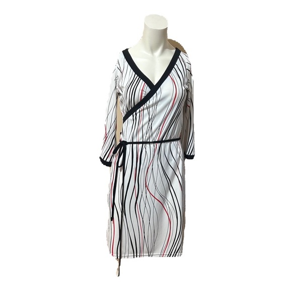 DAMZELS MIDI DRESS LONG SLEEVES V NECK TIE WAIST STRIPED DRESS IN SIZE SMALL - Picture 3 of 8
